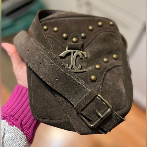 JUST Cavalli Brown Suede Leather Studded Crossbody Bag - Picture 4 of 7